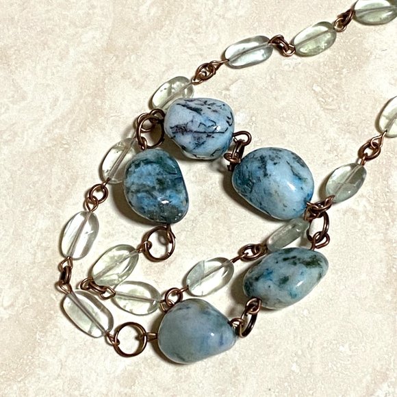Rustic Agate & Fluorite Copper Necklace, Genuine Green Tumbled Gemstone - Picture 9 of 12